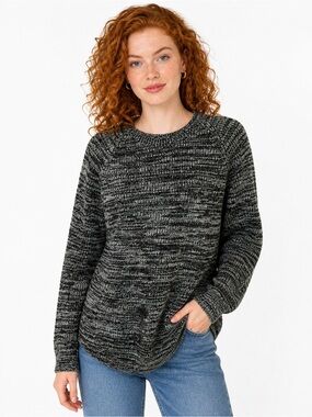 Vintage 80s Black Gray Marled Knit Sweater Oversized Slouchy Minimalist Cozy